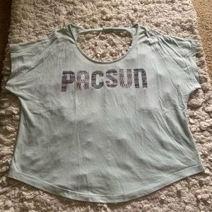 PacSun Aztec print logo mint green and purple graphic tee with keyhole back OSFM